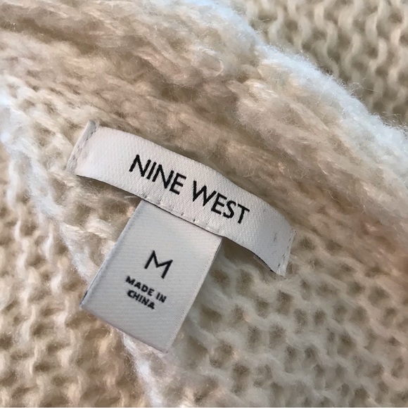 Nine West Cardigan Sweater White Cream Cable Knit Open Front Pockets Medium - Picture 10 of 13